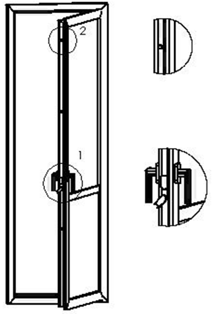 Дверь балконная с ручкой насквозь (Дверь с ручкой насквозь, створка 82,5 мм (лицевая часть), петли MACO)